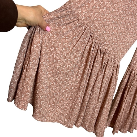 KORI Boho Wide Leg Ruffled Flare Lightweight Paisley and Aztec Print Pants Sz.S - Picture 3 of 15